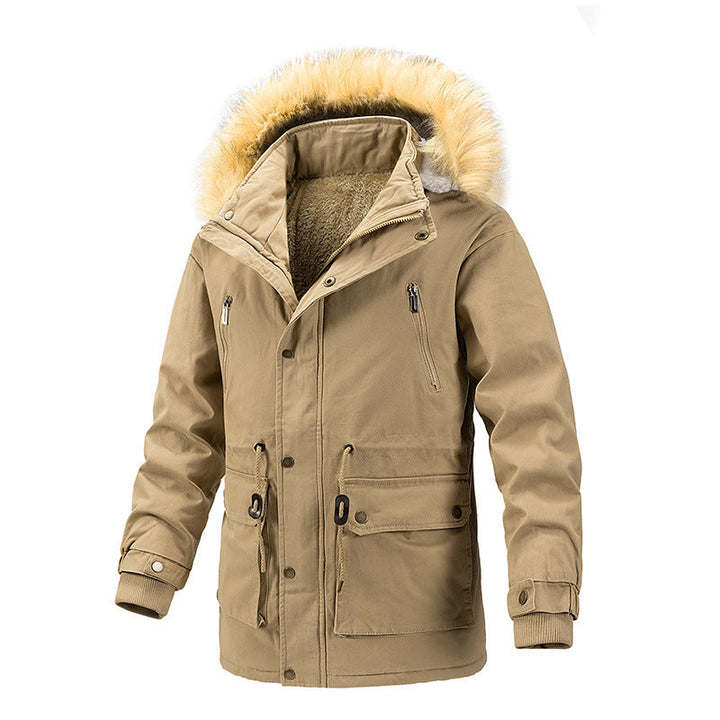 Herr Vinter Skydd Parkas med Värmande Teddyfoder, Avtagbar Imitation Päls Huva, och Förstärkt Funktion Fickor