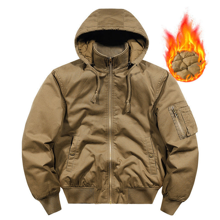 Herr Vadderad Hoodie Canvas Fältjacka med Ärm Ficka och Termisk Foder