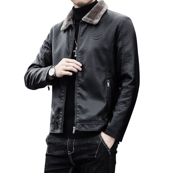 Herr Leather-Look Pilot Jacka med Teddy Krage och Dold Zip
