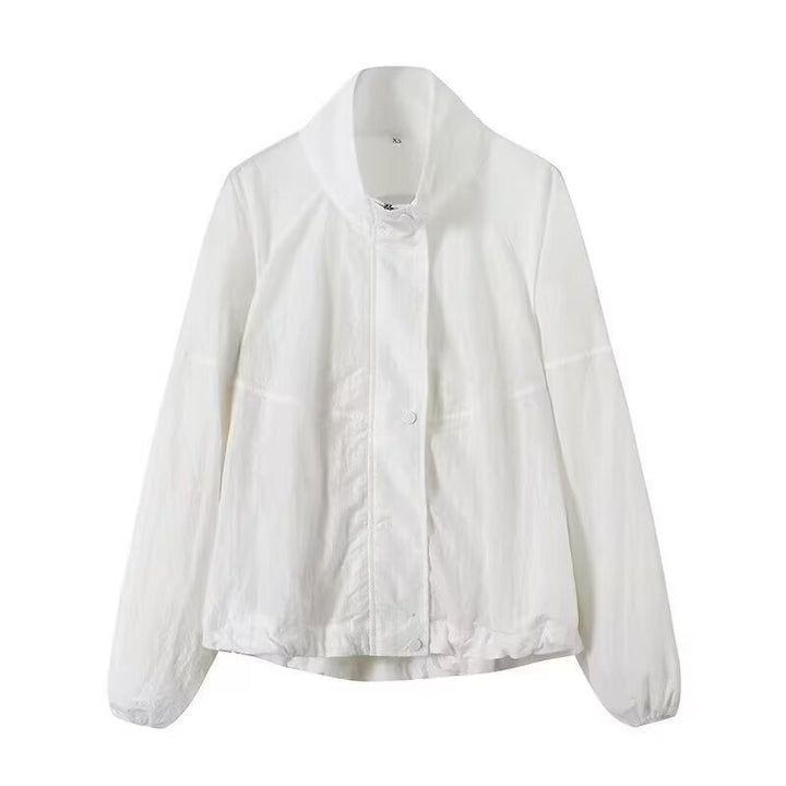 Dam lätt Boxy Windbreaker jacka med ståkrage, dold Snap knappslå, och Elastic fåll