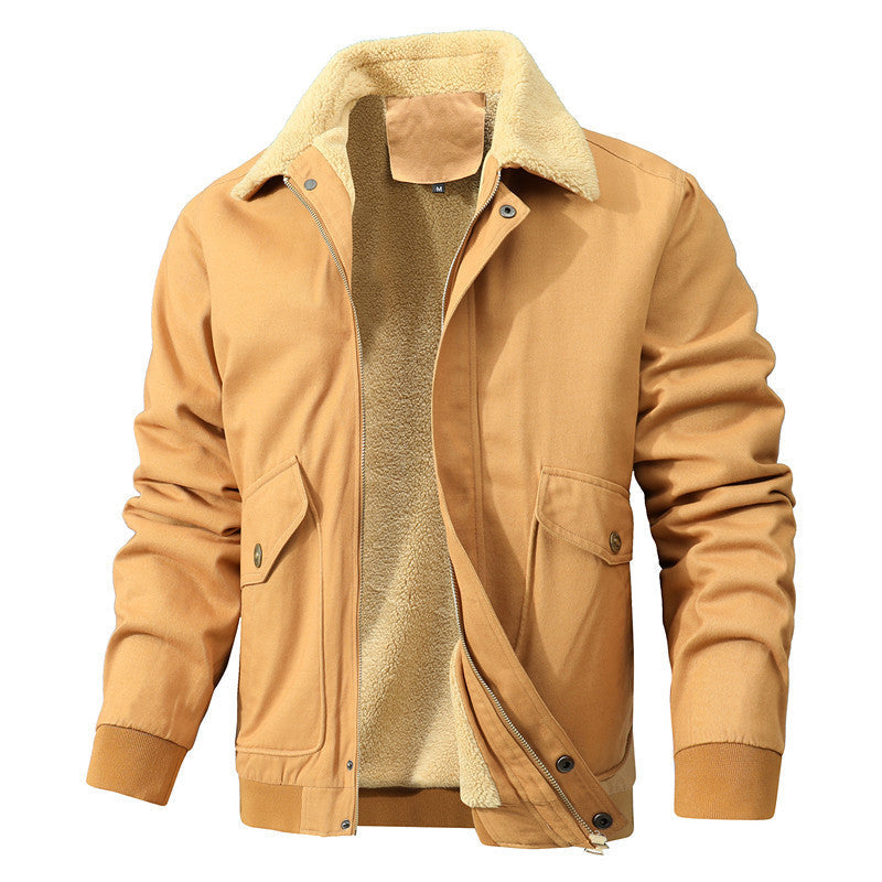 Herr Avslappnad Worker Blouson Tillverkad av Canvas med Warming Teddy Fleecefoder och Dold Fram Dragkedja
