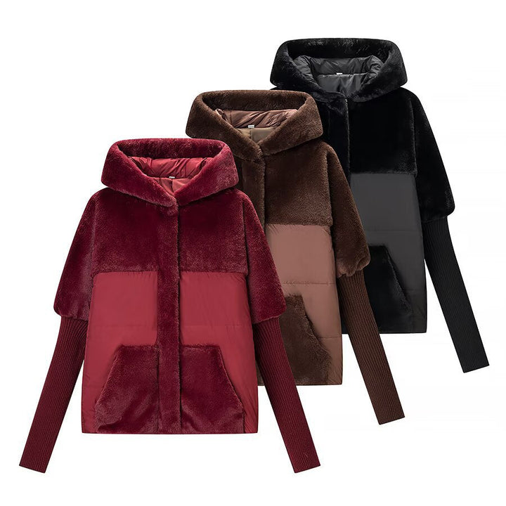 Dam Vadderad Kort Jacka med Faux Fur Insert, Huva och Ribbed Muddar