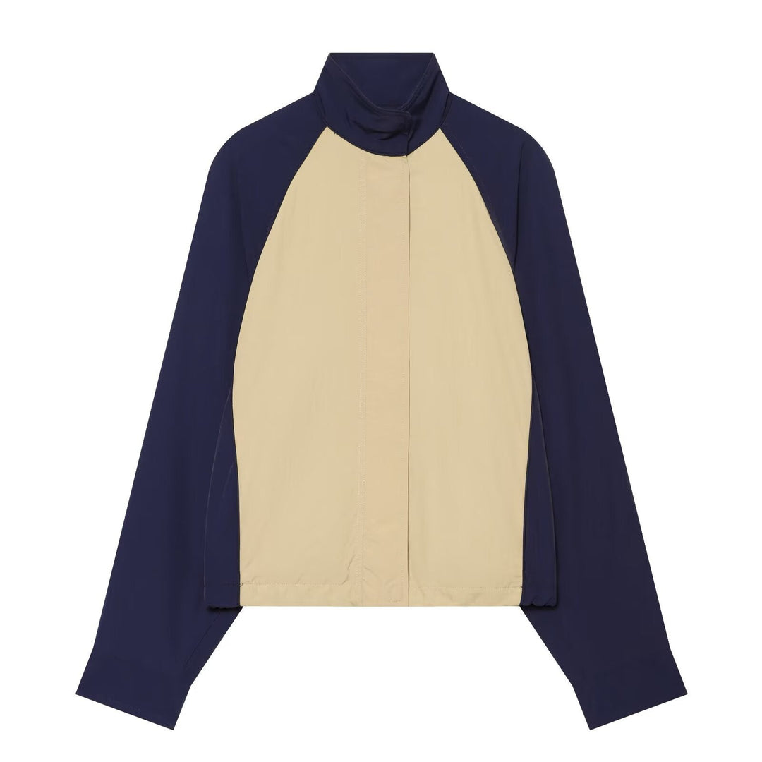 Dam Lätt Colorblock Windbreaker med Stå Krage och Raglan Ärmar