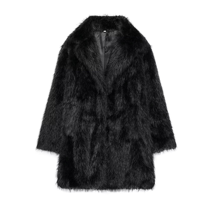 Dam Faux-Fur Kappa med Oversize Shawl Krage och Lång, Waistless Skärning