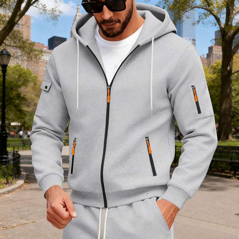 Herr Jacka med Huva med Water-Repellent Dragkedjor och Multifunctional Fickor