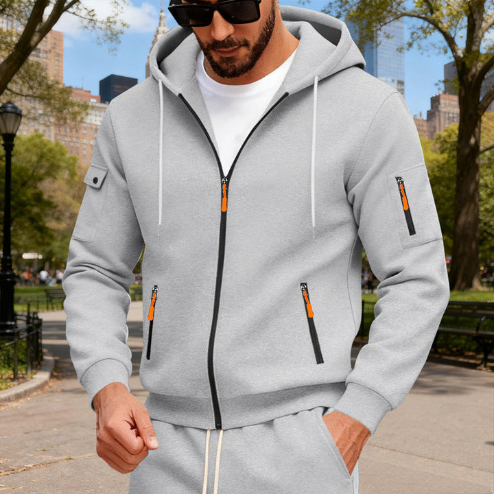 Herr Jacka med Huva med Water-Repellent Dragkedjor och Multifunctional Fickor