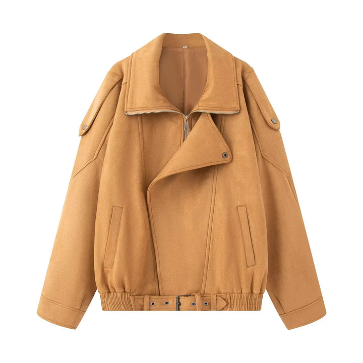 Dam oversized blousonjacka i velour look med bred sjalkrage, drawstring waistband och bälte