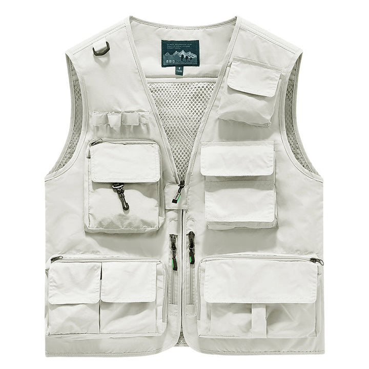 Herr Multifunctional Utomhus Utility Väst med Mesh Bak, Flera Fram Fickor och Genomgående Dragkedja