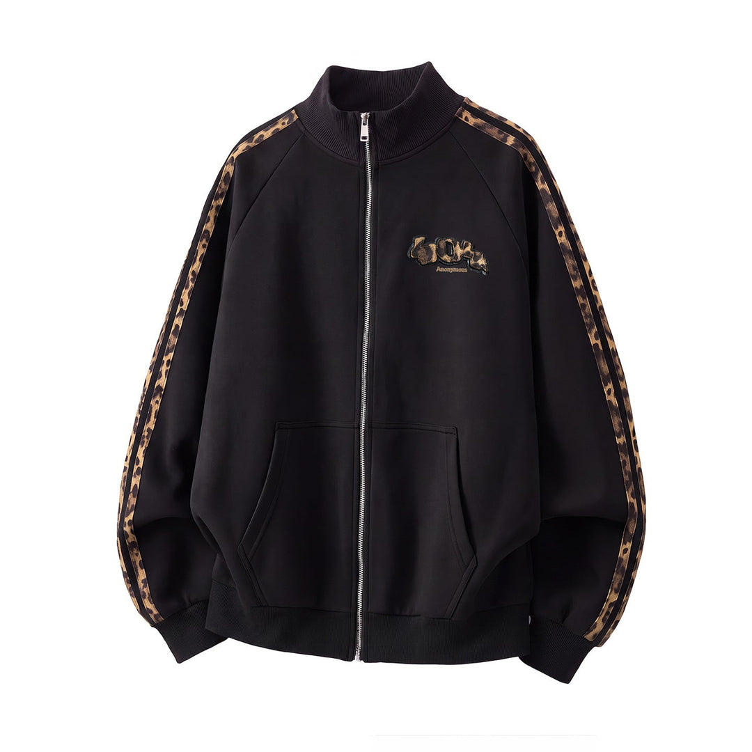 Unisex Training Jacka med Leopard Kant och Front Dragkedja