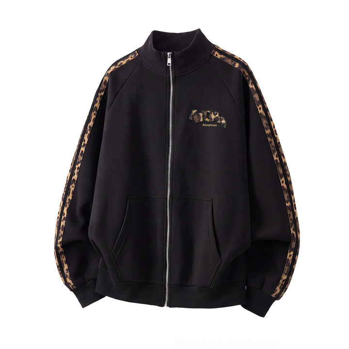 Unisex Training Jacka med Leopard Kant och Front Dragkedja