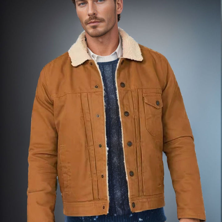Herr Sherpa-Lined Trucker Jacka med Faux Fur Krage