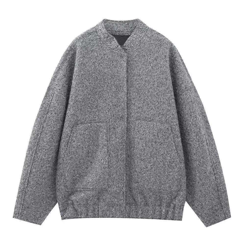 Dam 70+ Oversize Teddy-Fleecejacka med Stå Krage och Patch Fickor