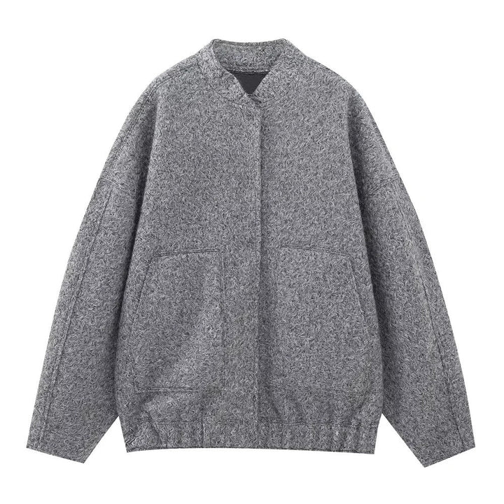 Dam 70+ Oversize Teddy-Fleecejacka med Stå Krage och Patch Fickor