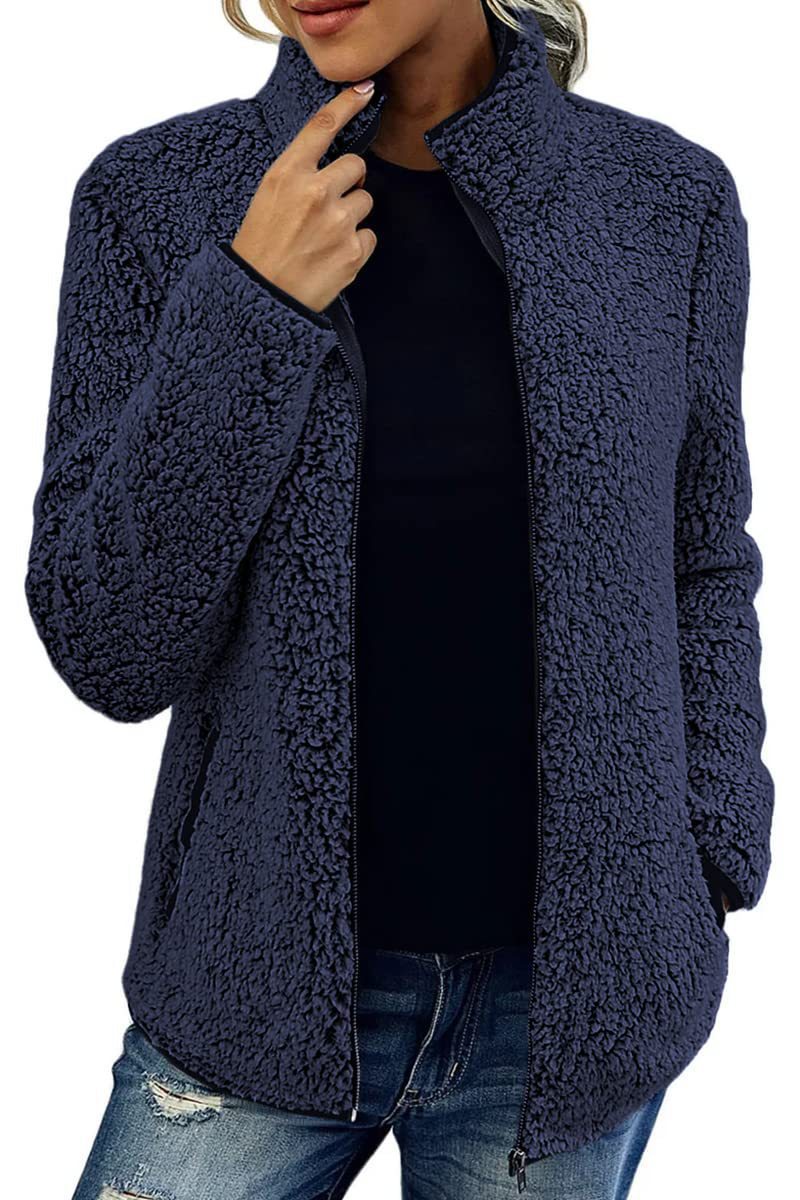 Dam cozy teddy fleecejacka med ståkrage och dragkedja