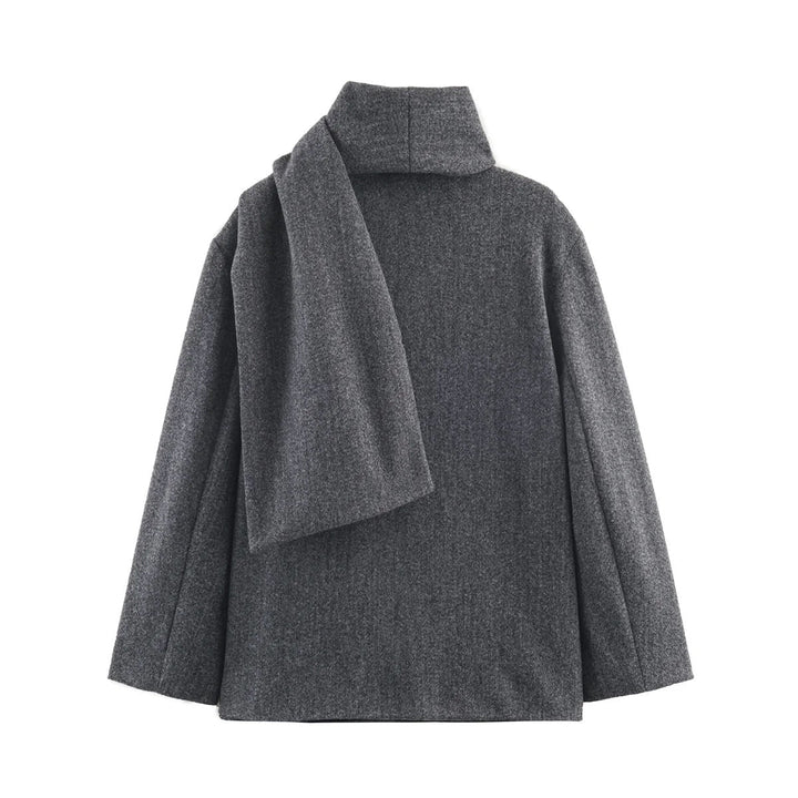 Dam boxy jacka i ullblandning med voluminous tube krage och patch front pocket
