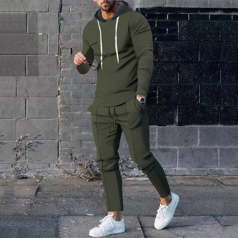 Herr Two-Piece Luvtröja Lounge Set med Smal Passform Luvtröja och Tapered Joggingbyxor