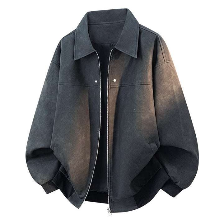 Herr Oversize Blouson Jacka i Velour Look med Boxig Siluett, Two-Sided Dragkedja &amp; Ribbstickad Fåll