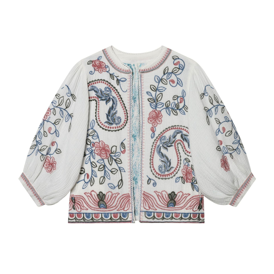 Dam kviltad Kimono jacka med blommig broderi