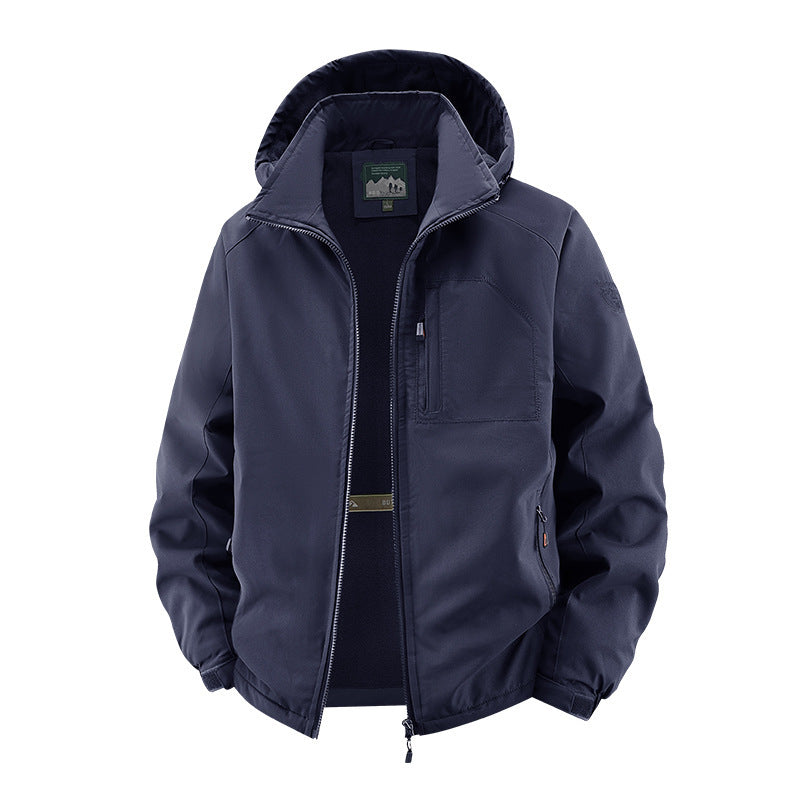 Herr Lätt Softshell Fältjacka med Justerbar Huva och Organizer Bröstficka