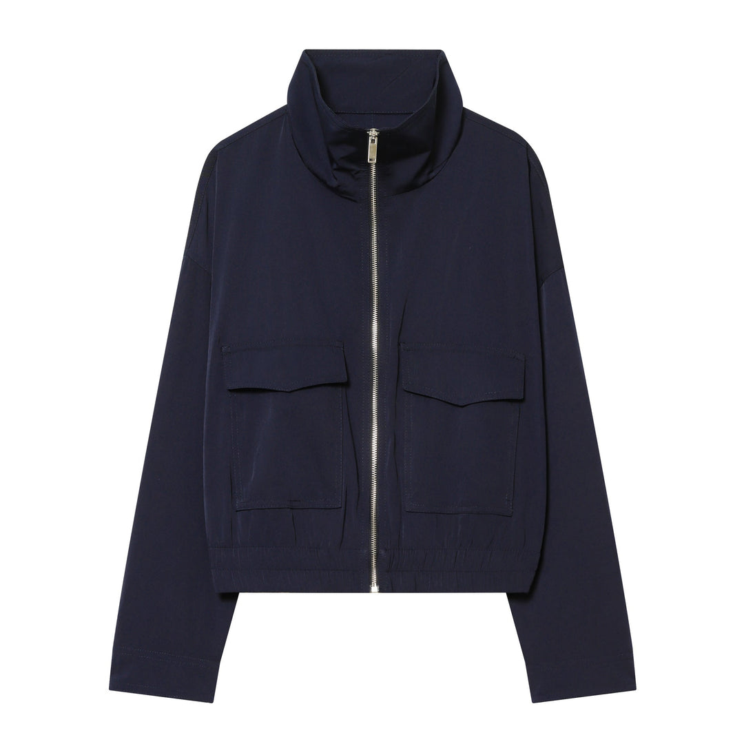 Dam kort utility blousonjacka med standing krage, patch bröstfickor, hel dragkedja, och elastisk fåll