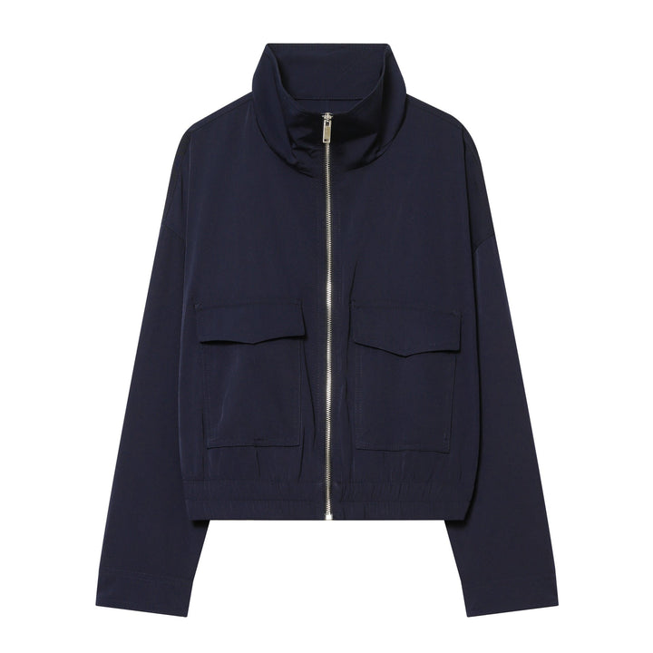 Dam kort utility blousonjacka med standing krage, patch bröstfickor, hel dragkedja, och elastisk fåll