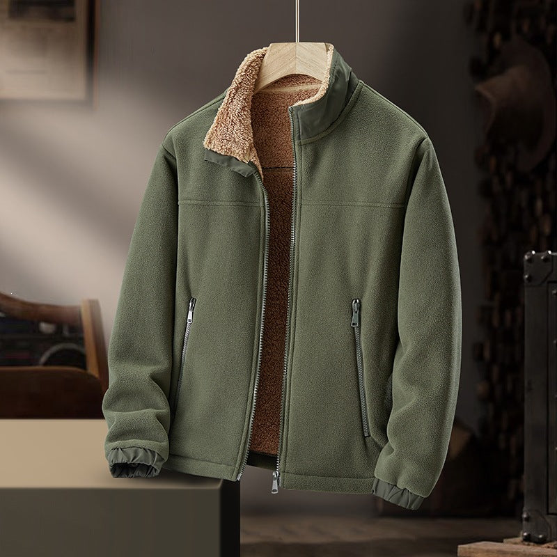 Herr Fleece Frilufts Jacka med Teddy Päls Foder, Ståkrage &amp; Vindresistent Yta