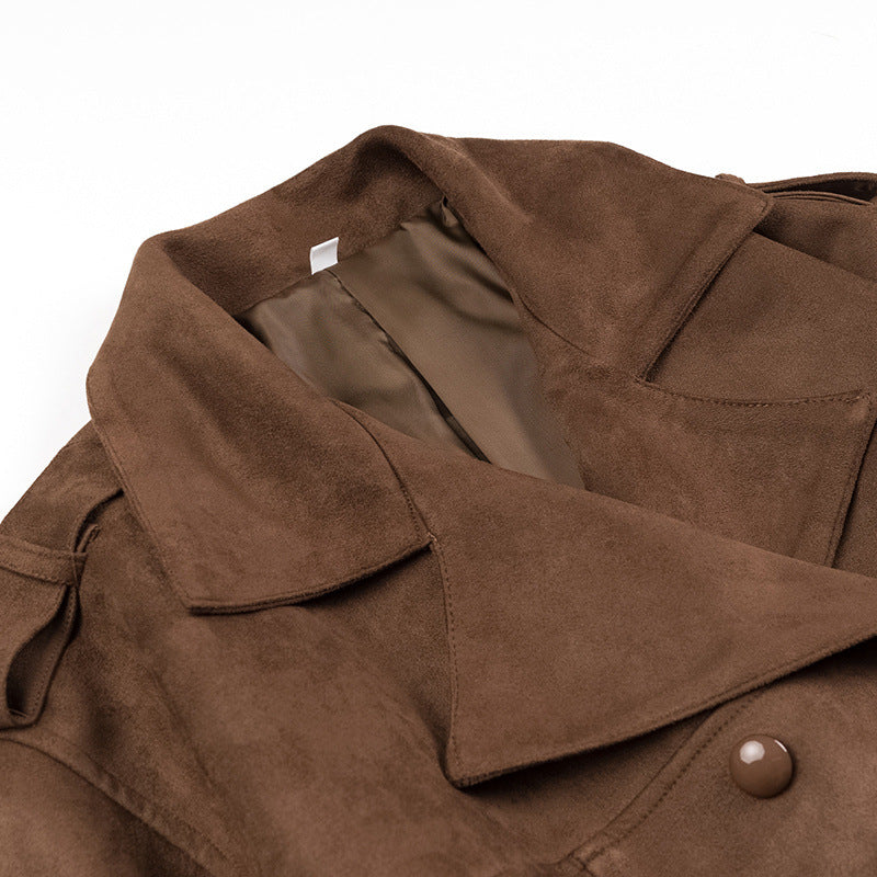 Dam figursydd vegan trenchcoat med sjalkrage, tie bälte, och axel tabs