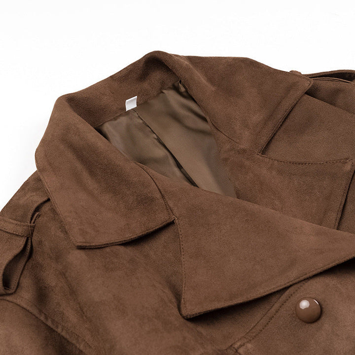 Dam figursydd vegan trenchcoat med sjalkrage, tie bälte, och axel tabs