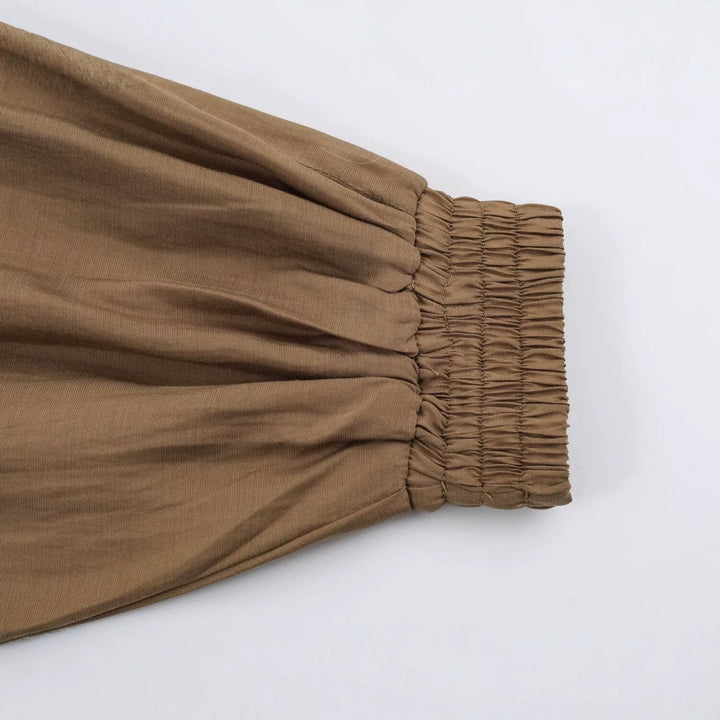 Dam lätt Pleated Blouson jacka med rund krage, Balloon ärmar och Smocked fåll