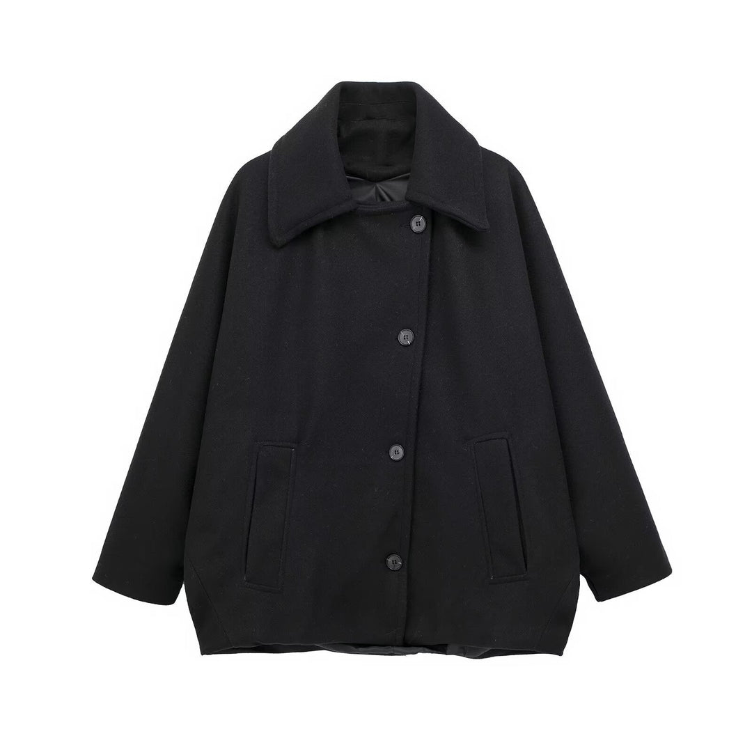 Dam kort skuren oversize ullblandning caban med vid lapels och boxy silhuett