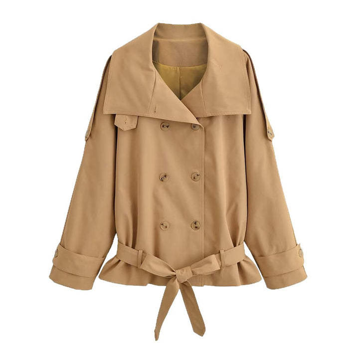 Dam Kort Double-Breasted Trenchcoat med Peplum och Ties