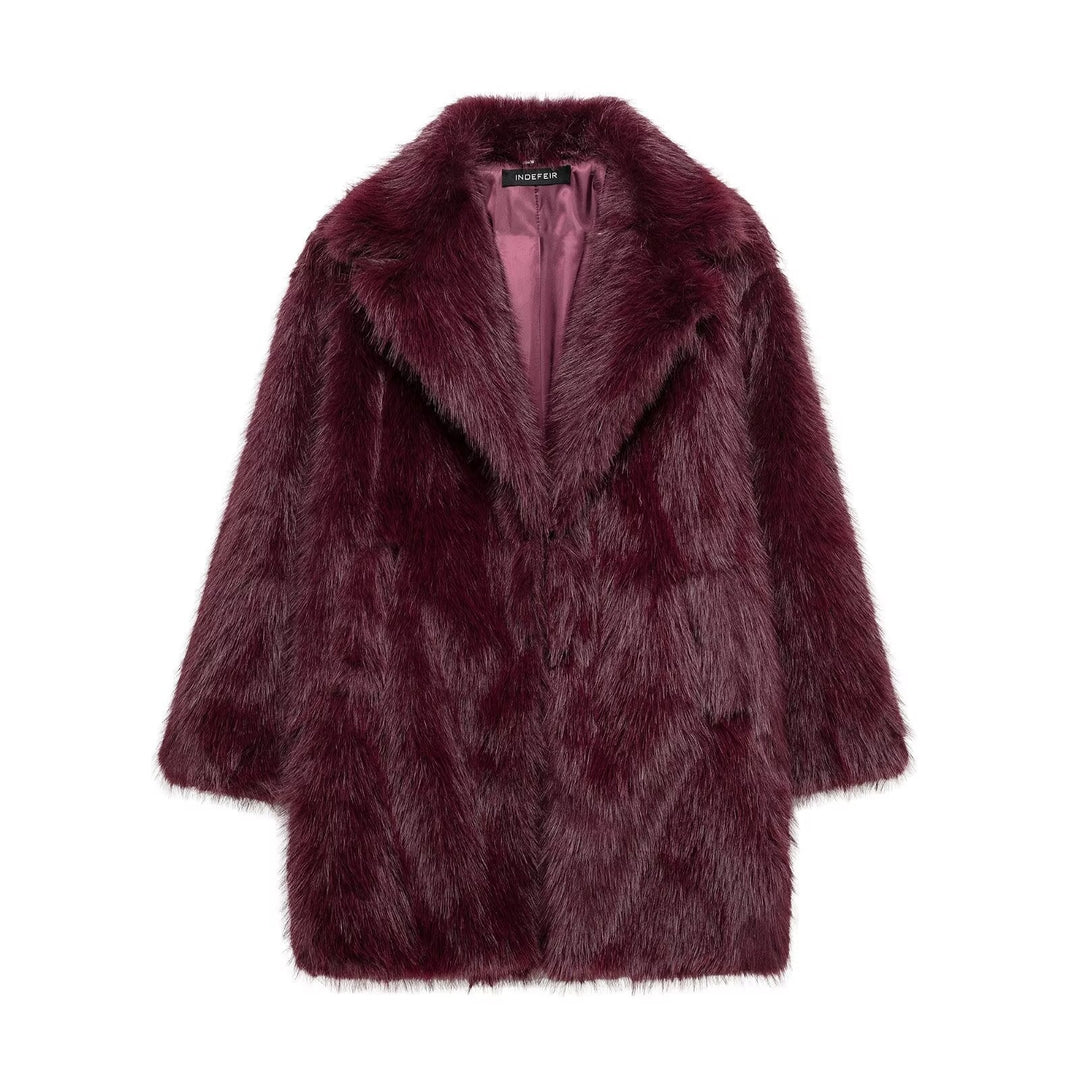 Dam Faux-Fur Kappa med Oversize Shawl Krage och Lång, Waistless Skärning