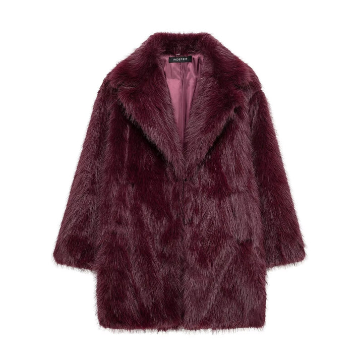Dam Faux-Fur Kappa med Oversize Shawl Krage och Lång, Waistless Skärning