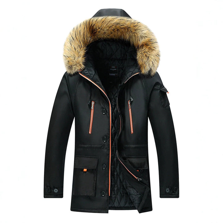 Herr Urban Vinter Parkas i Fält Stil med Avtagbar Imitation Päls Kant och Multifunktionell Fickor