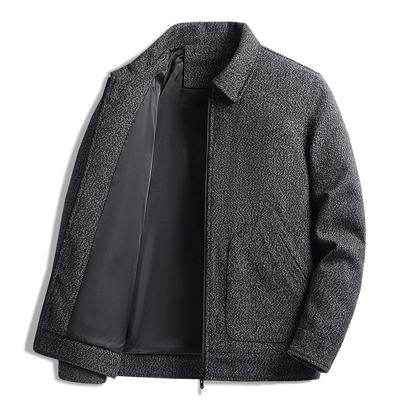 Herr Ull Blandning Short Jacka med Skjorta Krage och Finely Texturerad Tweed Look