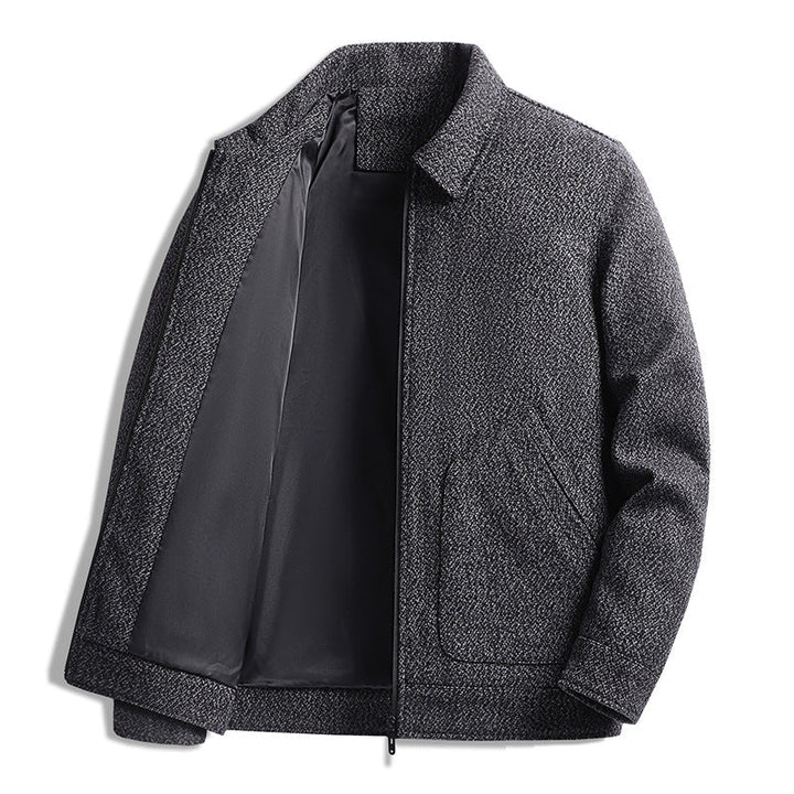 Herr Ull Blandning Short Jacka med Skjorta Krage och Finely Texturerad Tweed Look