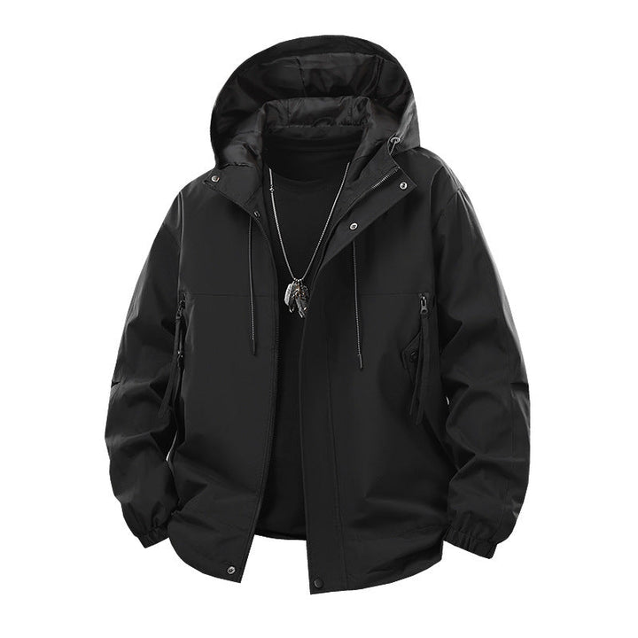 Herr Oversized Utility Softshelljacka med Huva, Vattenavvisande Membrane och Dragkedjefickor