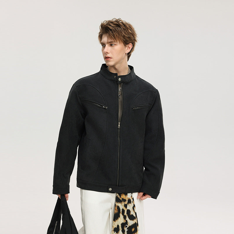 Herr Lässige Funktion‑Jacke med Ståkrage, Dragkedja och Brusttaschen