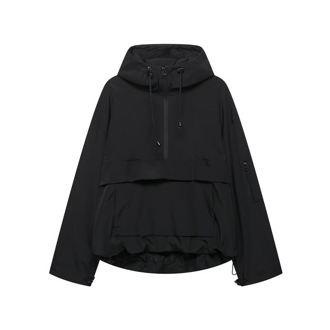 Unisex technical vindjacka anorak med half-height dragkedja huva och kangaroo pocket