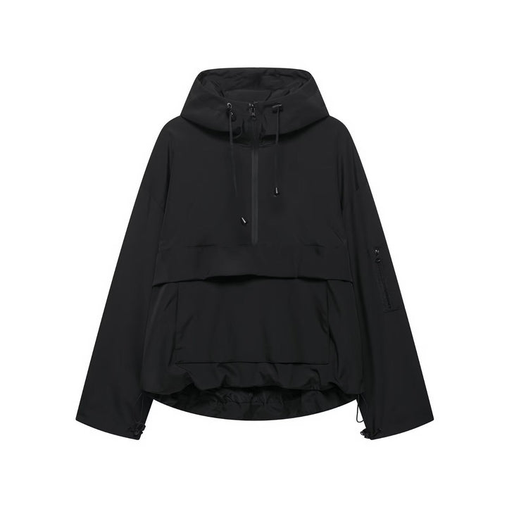 Unisex technical vindjacka anorak med half-height dragkedja huva och kangaroo pocket