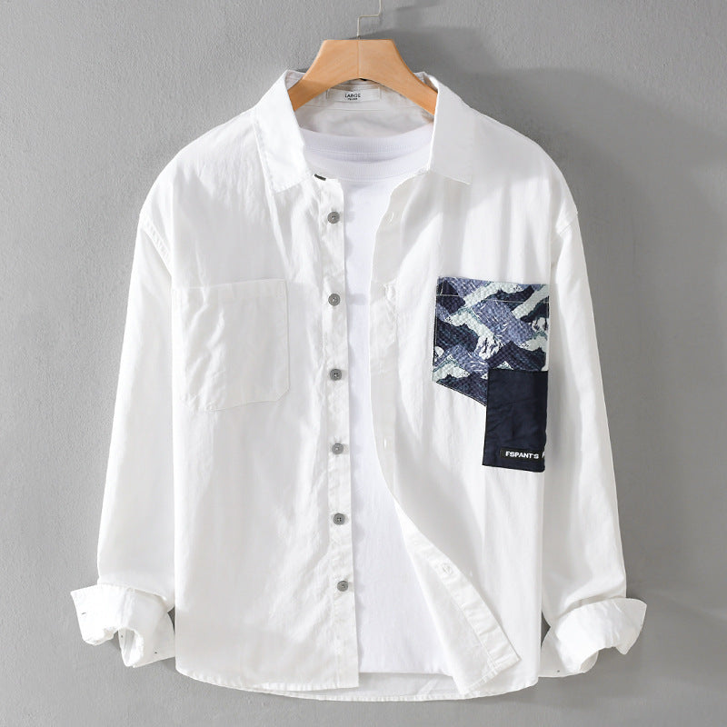 Herr Lätt Bomull Overshirt med Contrasted Utanpå Bröstficka i Layering Stil