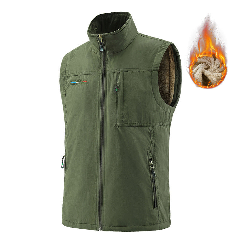 Herr Insulating Utility Väst med Teddy Fleecefoder, Stående Krage, och Zippered Fickor