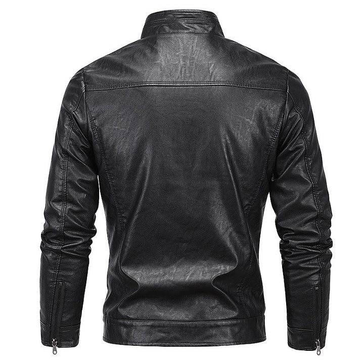 Herr Moto Blouson i Läder Look med en Figurnära Skärning, Stående Krage och Zip Fickor