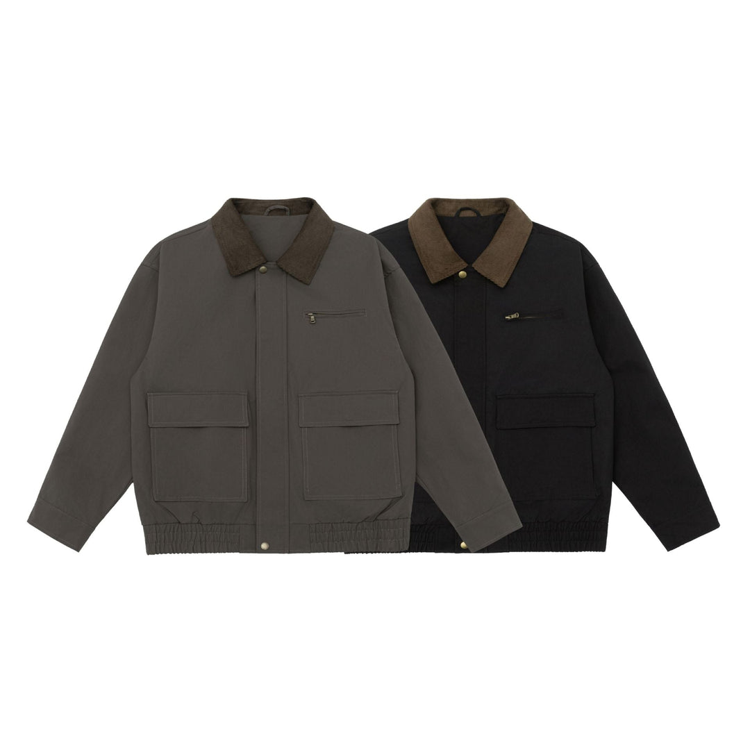 Herr oversize Workwear Jacka med Cord Krage och Large fickor med lock