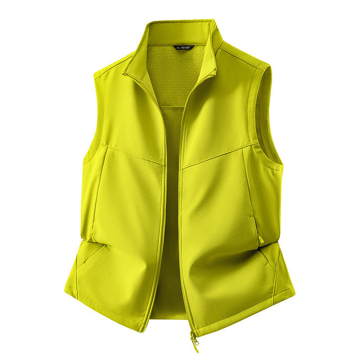 Dam ärmlös softshell väst med ståkrage, Stretch foder och två-Way dragkedja