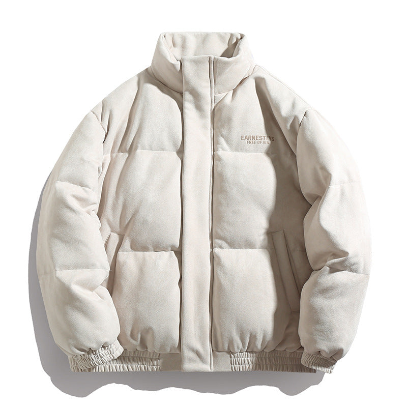 Herr Vadderad Oversized Quiltad Jacka med Ståkrage och Velour Finish