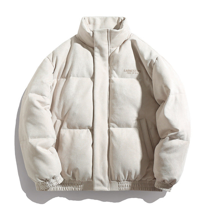 Herr Vadderad Oversized Quiltad Jacka med Ståkrage och Velour Finish