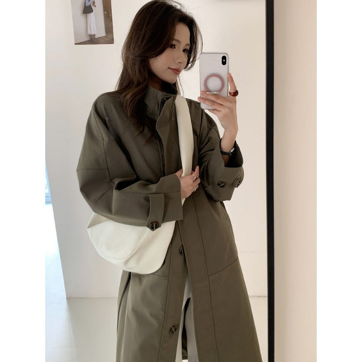 Dam lätt oversize trenchcoat med Stand krage och stor fickor