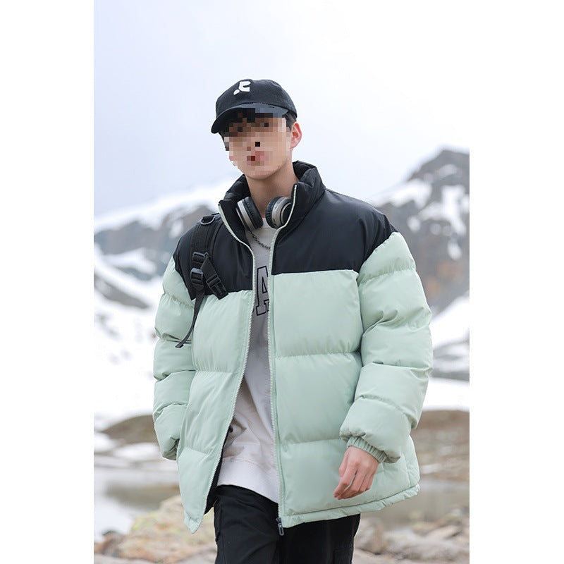 Herr Oversized Quiltad Jacka med Färgblock Axel, Hög Ståkrage &amp; Vindtät Vaddering