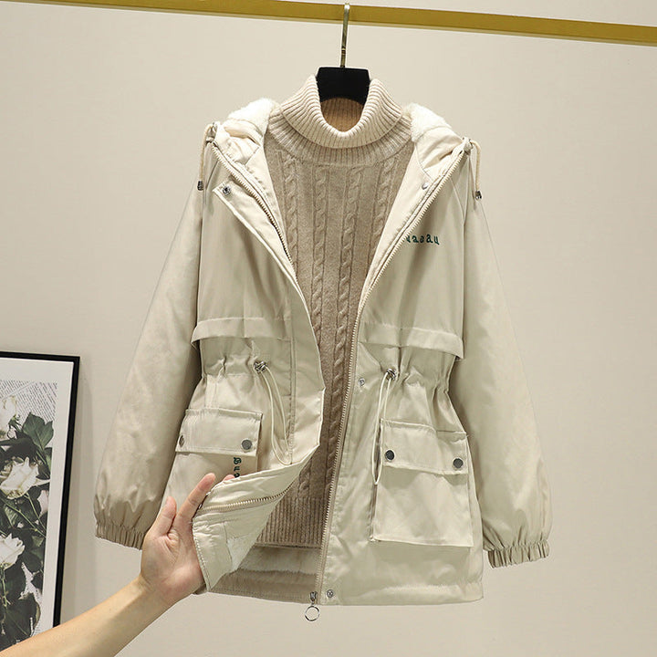 Dam vadderad parka jacka med huva och adjustable waist drawstring
